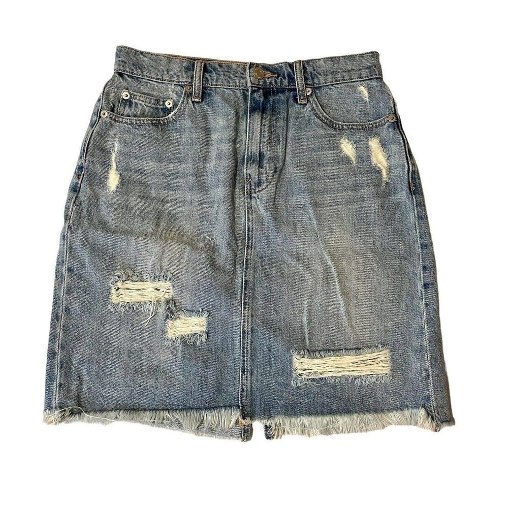 GAP Skirt Women Size 27 Blue Denim Jean Distressed 5 Pocket Mini Straight 2363…